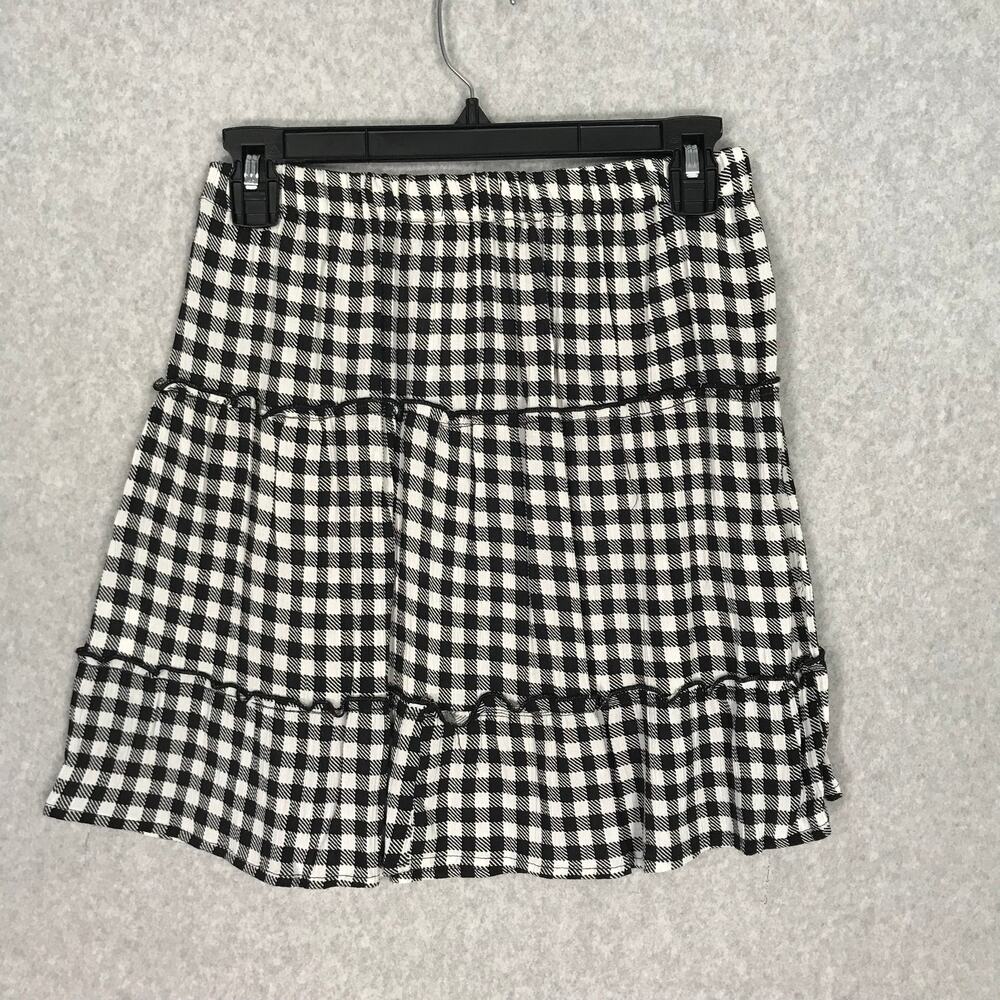 Pink Rose Skirt Womens Small Black White Ruffle Check Gingham Plaid‎ Tiered Twee - Picture 4 of 8